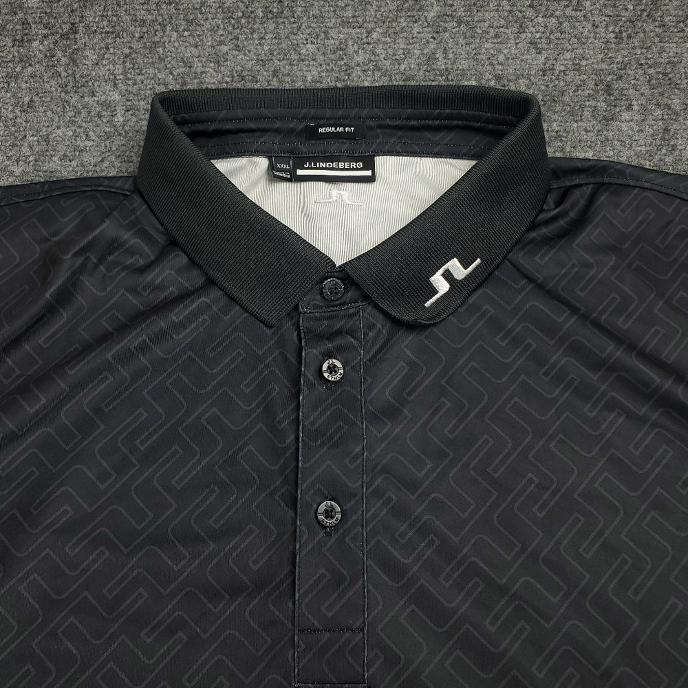 J Lindeberg Tour Tech Polo Shirt Mens 3XL Golf Logo Print Regular Fit Black - Picture 4 of 11